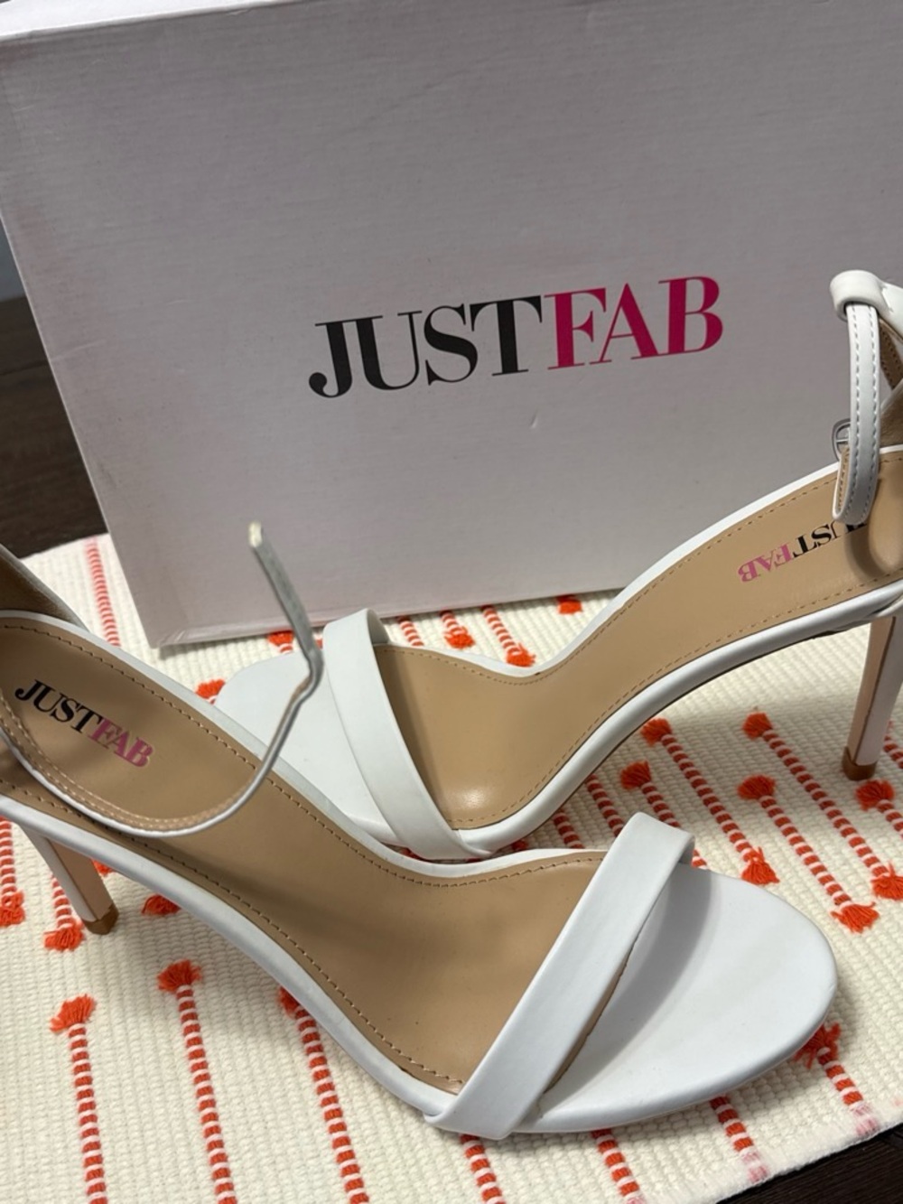 JustFab White Open-Toe Ankle Strap Stiletto Heels
